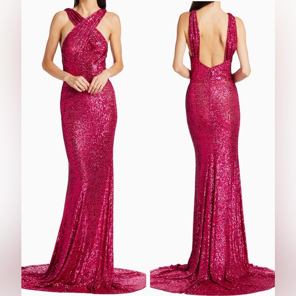 Naeem Khan Resort Sequin Halter Neck Body-Con Gown Dress